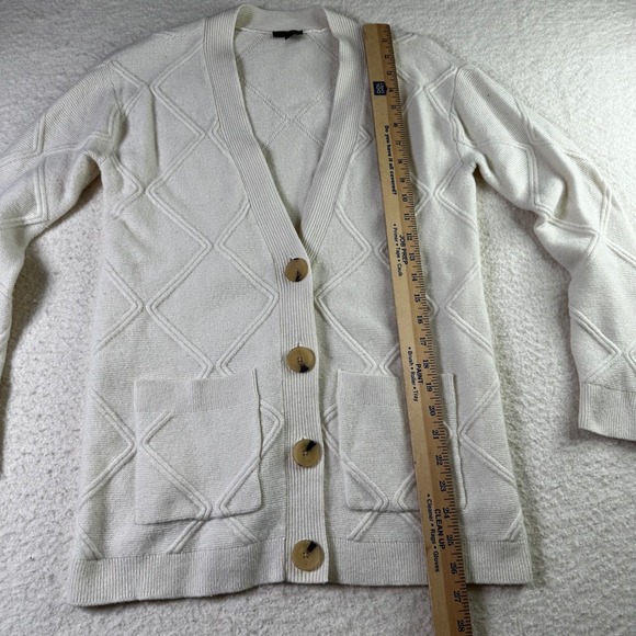 Talbots Cream Diamond Knit Cardigan Lambs Merino Cashmere Blend Big Buttons XS - Picture 5 of 15